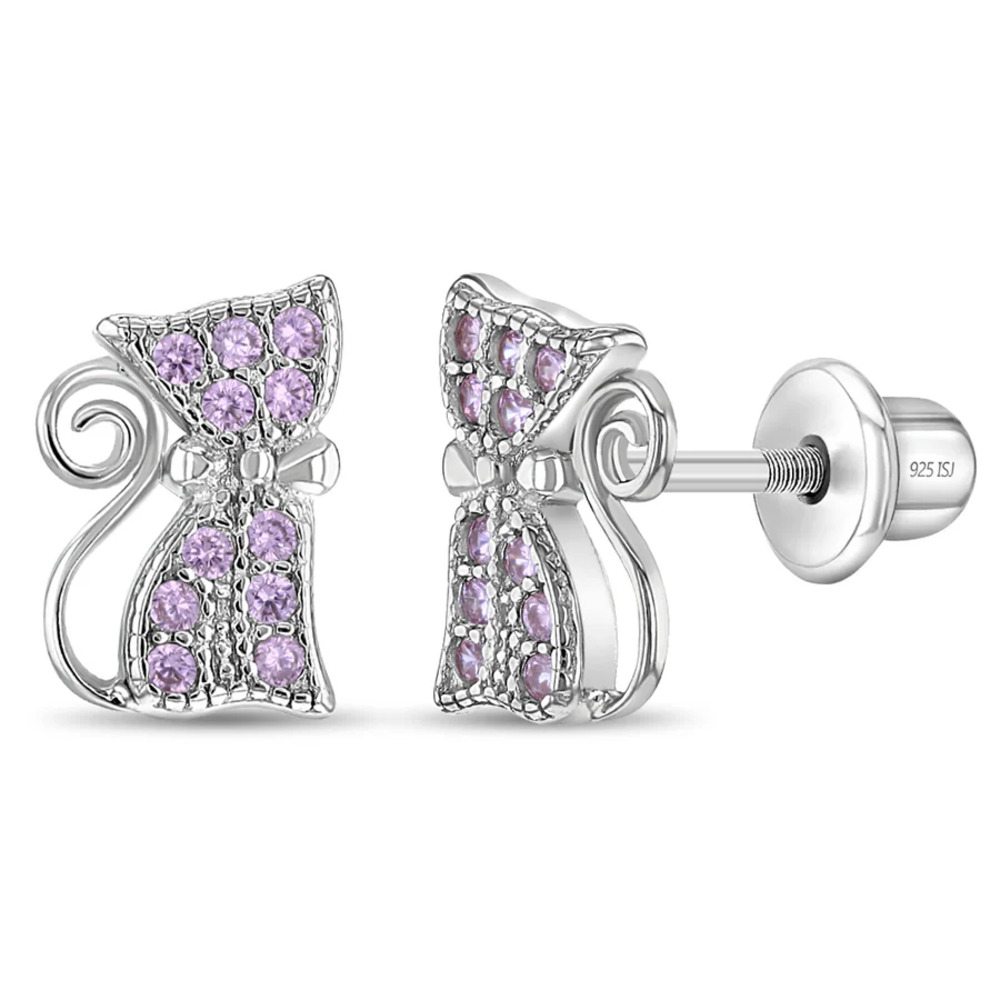 Sassy Kitty Cat Kids Earrings - Sterling Silver